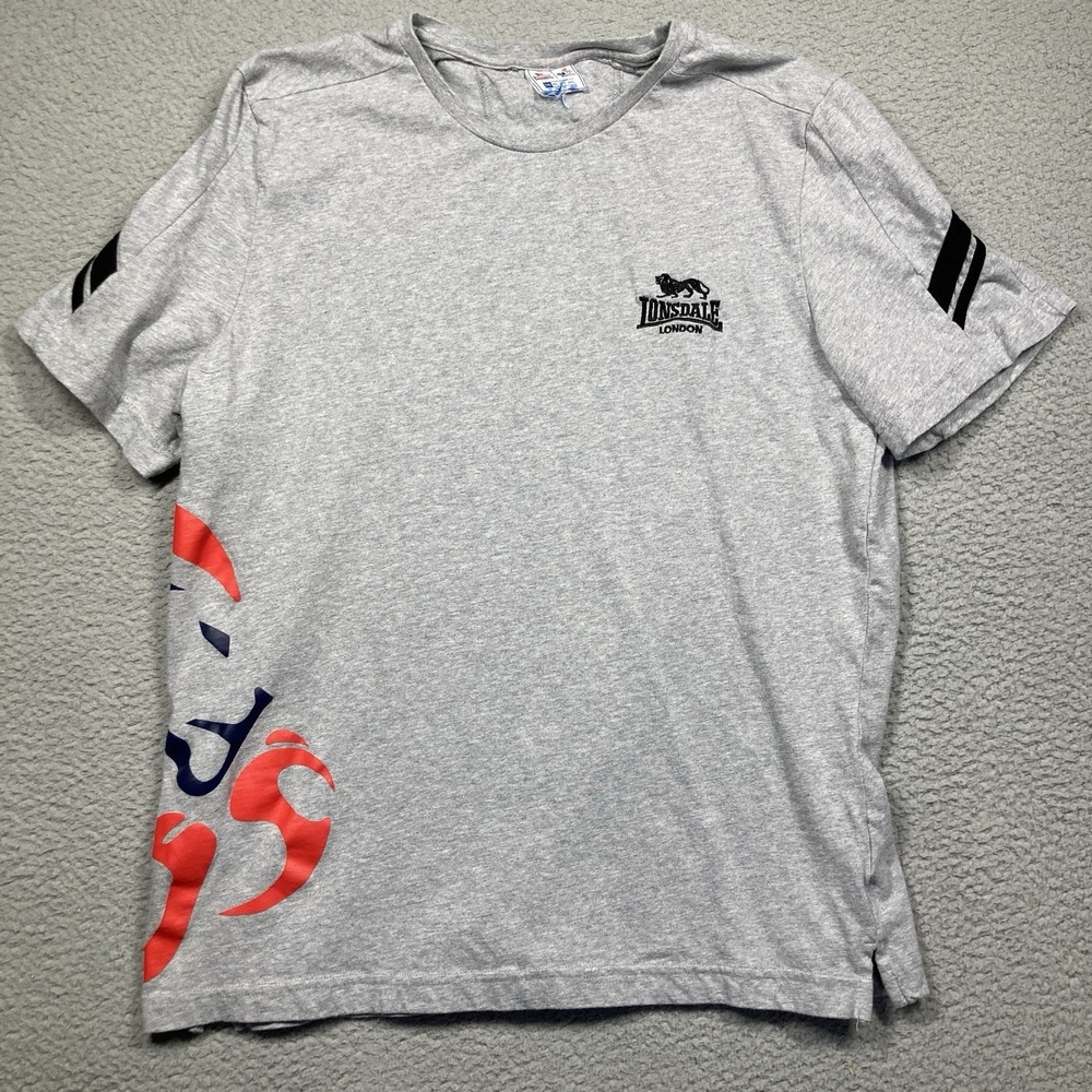 Lonsdale London T Shirt Adult 3XL Gray Short Sleeve GB Boxing Side Design (READ)